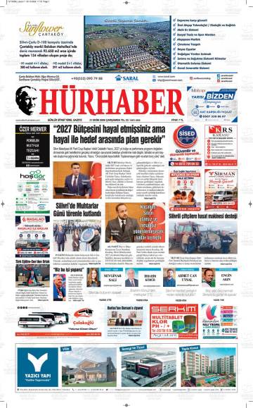 Hürhaber gazetesi ilk sayfası