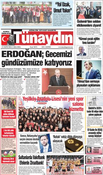 Tünaydın gazetesi ilk sayfası
