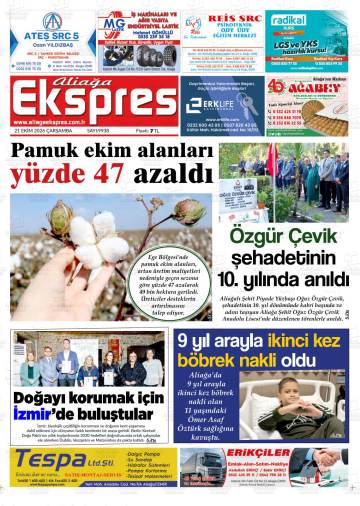 Aliağa Ekspres gazetesi ilk sayfası