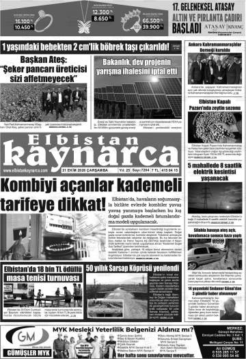 Elbistan Kaynarca gazetesi ilk sayfası
