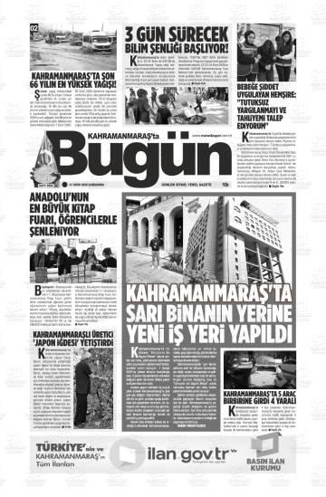 Kahramanmaraş'ta Bugün gazetesi ilk sayfası