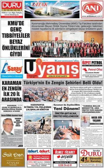 Karamanda Uyanış gazetesi ilk sayfası