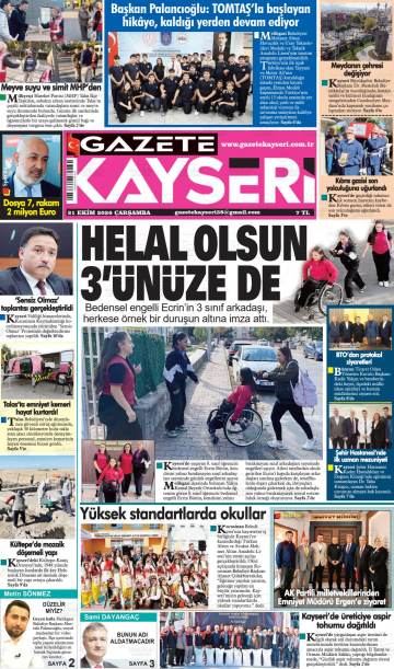 Gazete Kayseri gazetesi ilk sayfası