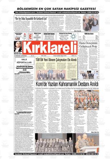 Kırklareli gazetesi ilk sayfası