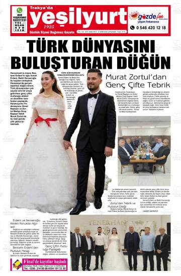 Trakya'da Yeşilyurt gazetesi ilk sayfası