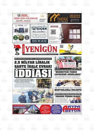 Muğla Yenigün gazetesi ilk sayfası