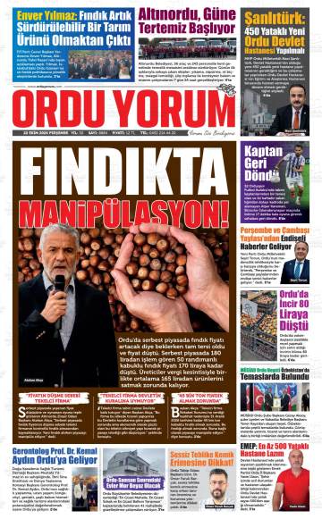 Ordu Yorum gazetesi ilk sayfası