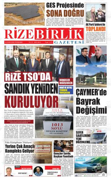 Rize Birlik gazetesi ilk sayfası