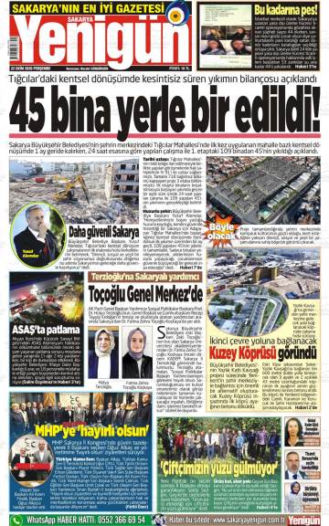 Sakarya Yenigün gazetesi ilk sayfası
