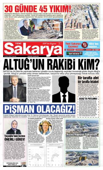 Yeni Sakarya gazetesi ilk sayfası