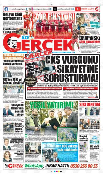 Gazete Gerçek gazetesi ilk sayfası