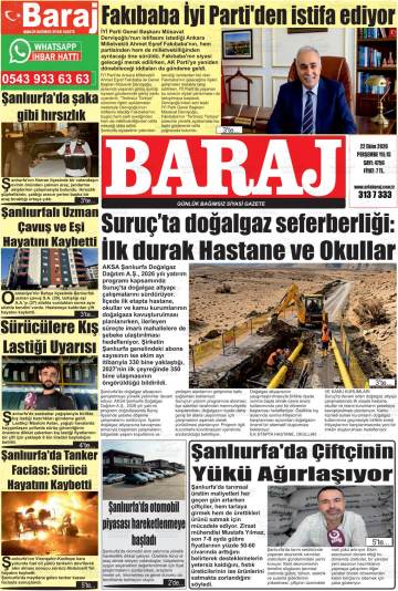 Baraj gazetesi ilk sayfası
