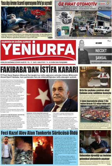 Yeniurfa gazetesi ilk sayfası