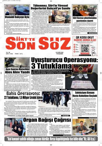 Siirt’te Son Söz gazetesi ilk sayfası