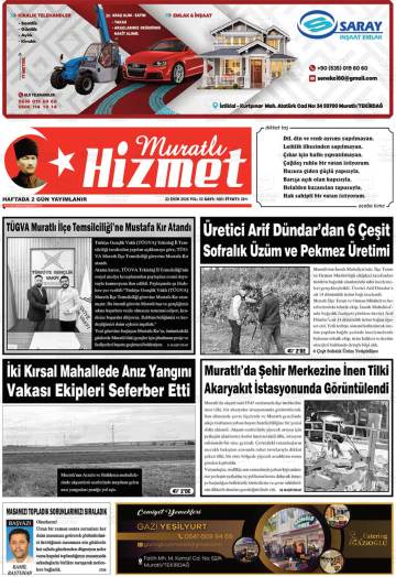 Muratlı Hizmet gazetesi ilk sayfası