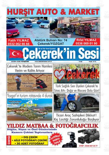 Çekerek'in Sesi gazetesi ilk sayfası