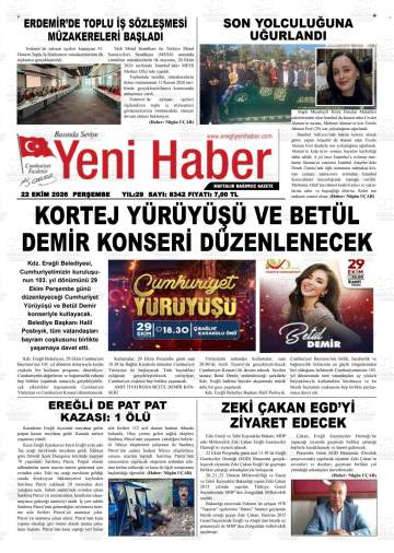 Yeni Haber gazetesi ilk sayfası