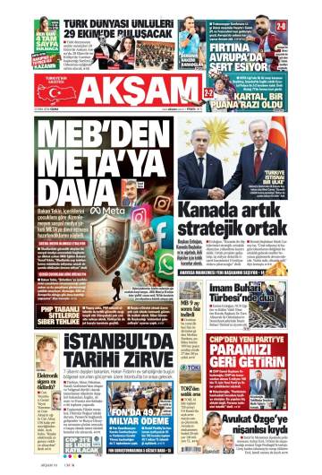 Akşam gazetesi ilk sayfası
