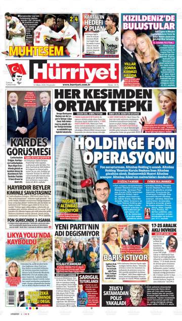 Hürriyet gazetesi ilk sayfası