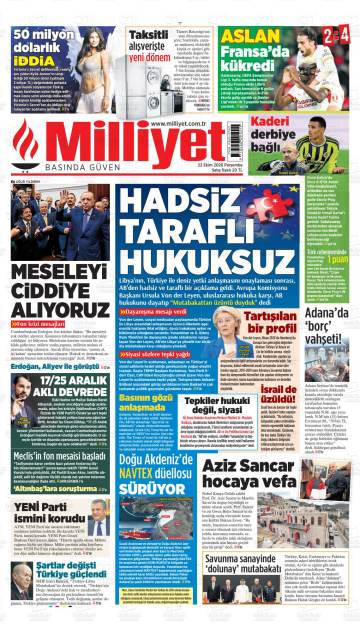 Milliyet gazetesi ilk sayfası