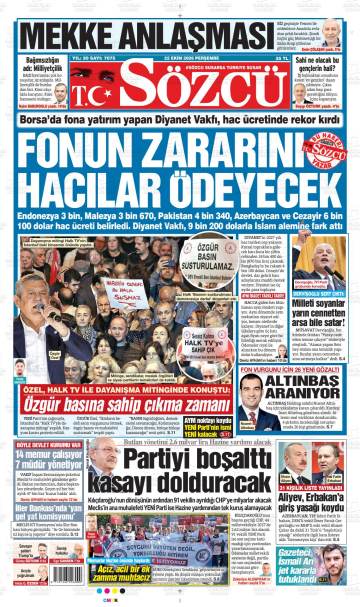 Sözcü gazetesi ilk sayfası