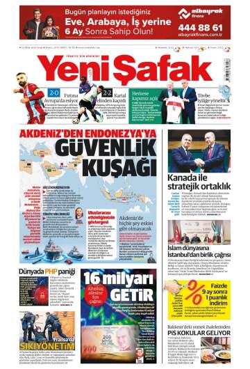 Yeni Şafak gazetesi ilk sayfası