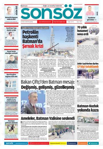 Batman Sonsöz gazetesi ilk sayfası