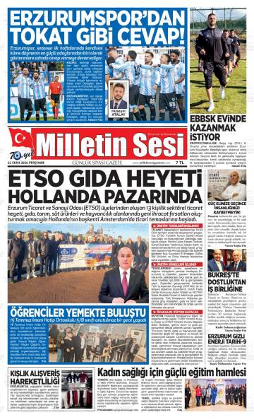 Milletin Sesi gazetesi ilk sayfası