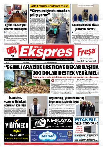 Giresun Ekspres gazetesi ilk sayfası
