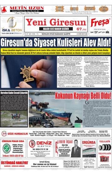Yeni Giresun gazetesi ilk sayfası