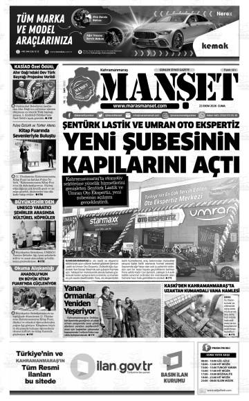 Kahramanmaraş Manşet gazetesi ilk sayfası