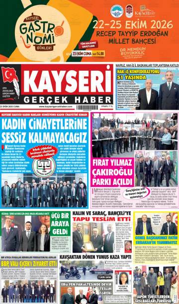 Kayseri Gerçek Haber gazetesi ilk sayfası