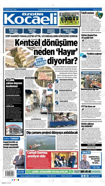 Özgür Kocaeli gazetesi ilk sayfası