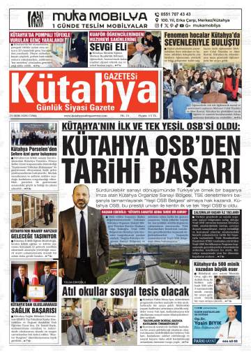 Kütahya Gazetesi gazetesi ilk sayfası
