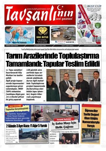 Tavşanlının Sesi gazetesi ilk sayfası