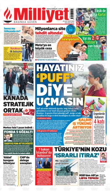 Milliyet gazetesi ilk sayfası