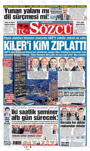 Sözcü gazetesi ilk sayfası