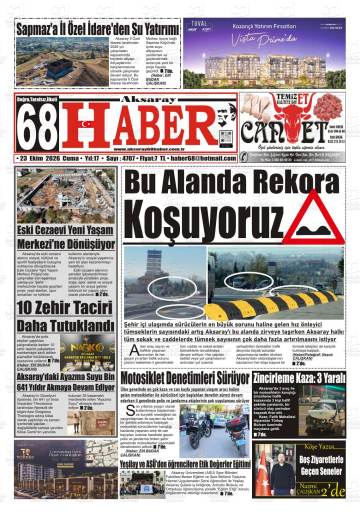 Aksaray 68 Haber gazetesi ilk sayfası