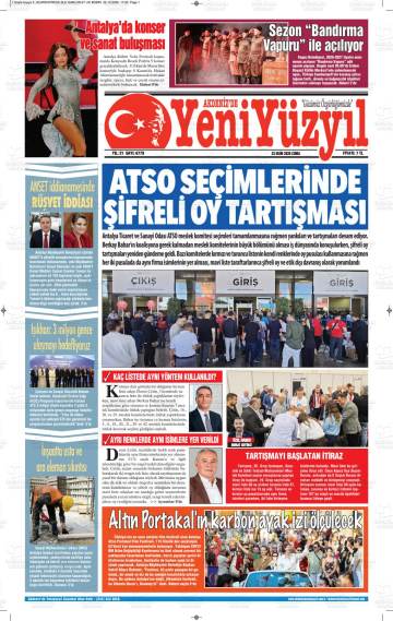 Akdeniz'de Yeni Yüzyıl gazetesi ilk sayfası