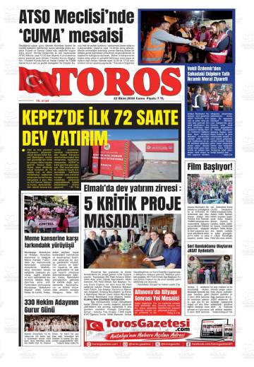 Toros gazetesi ilk sayfası