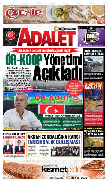 Adalet gazetesi ilk sayfası