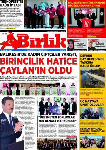Balıkesir Birlik gazetesi ilk sayfası