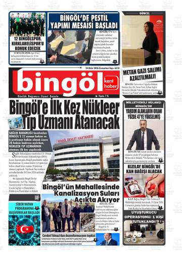 Bingöl Kenthaber gazetesi ilk sayfası