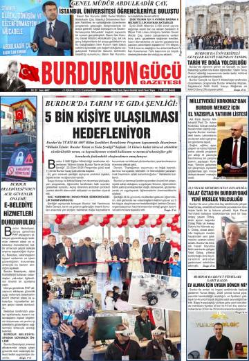 Burdurun Gücü gazetesi ilk sayfası