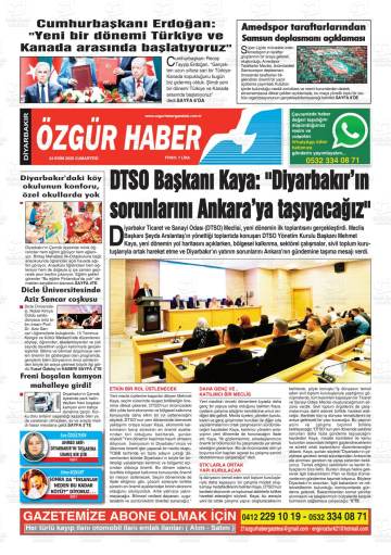 Diyarbakır Özgür Haber gazetesi ilk sayfası