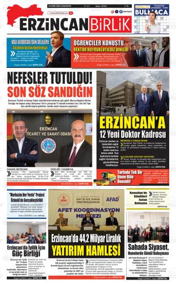 Erzincan Birlik gazetesi ilk sayfası