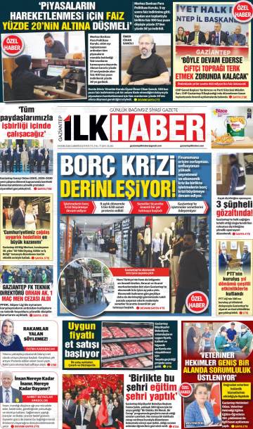 Gaziantep İlk Haber gazetesi ilk sayfası