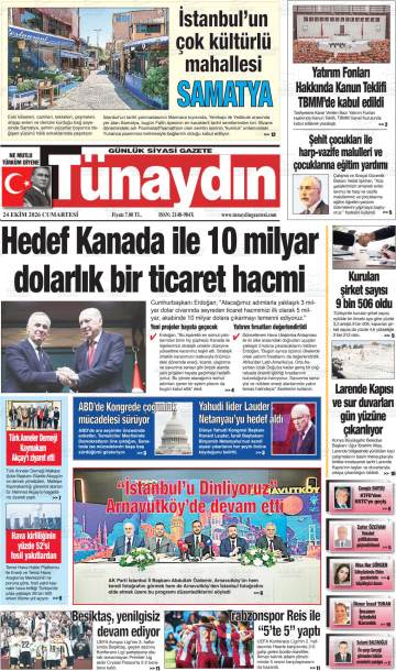Tünaydın gazetesi ilk sayfası