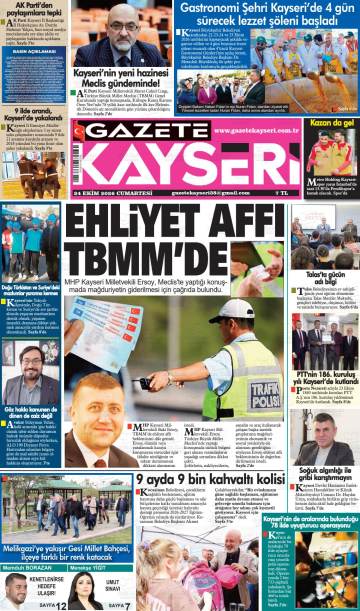 Gazete Kayseri gazetesi ilk sayfası