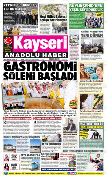 Kayseri Anadolu Haber gazetesi ilk sayfası